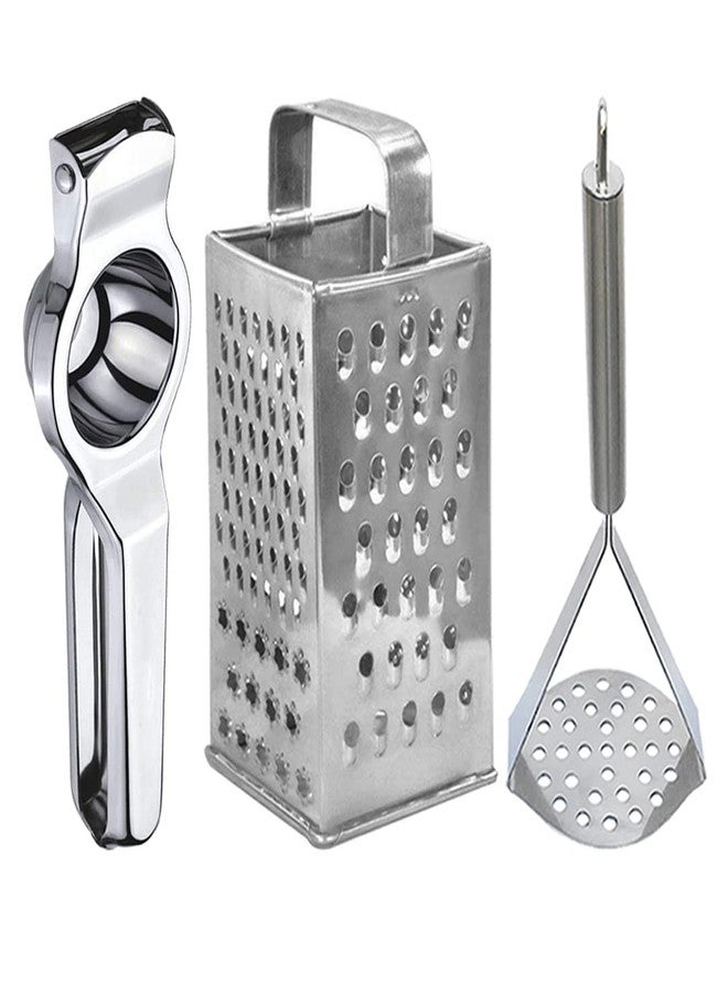 Oc9 Stainless Steel Lemon Squeezer/Hand Juicer & 8 in 1 Grater/Slicer & Potato Masher/Pav Bhaji Masher Kitchen Tool Set - Image 1